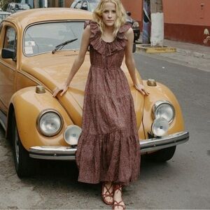 DOEN Yarrow Ditsy Floral Ruffle Off the Shoulder Maxi Dress